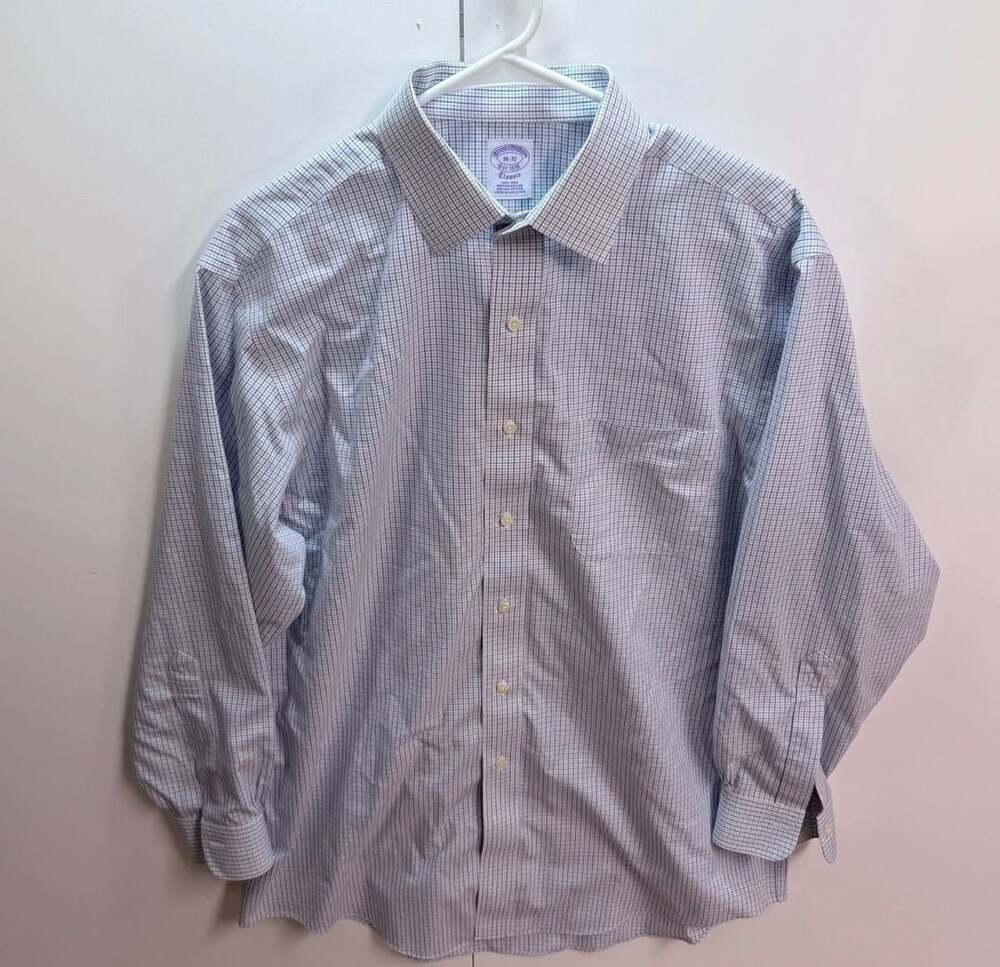 Brooks Brothers Classic Non-Iron Supima Cotton Blue Check Plaid Shirt 16-32